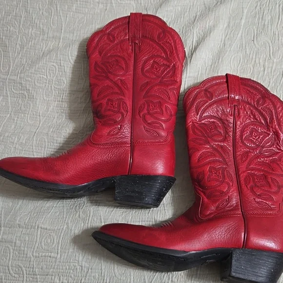 Ariat Heritage Western Boots Womens Size 7 B Red Leather Floral R-Toe 15761 - Picture 10 of 11